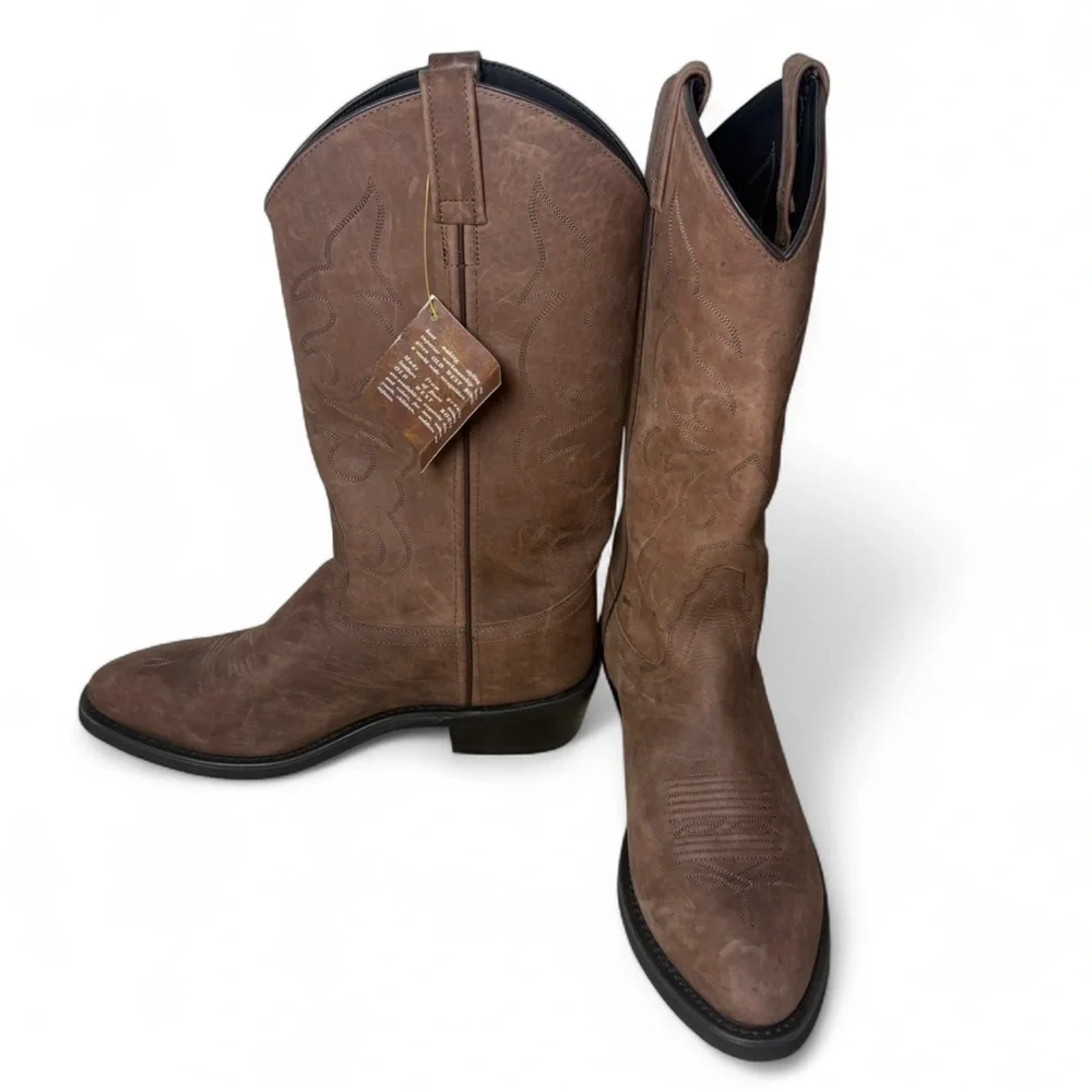 Old West Brown Leather Cowboy Boots | Pointed Toe Western Size 11